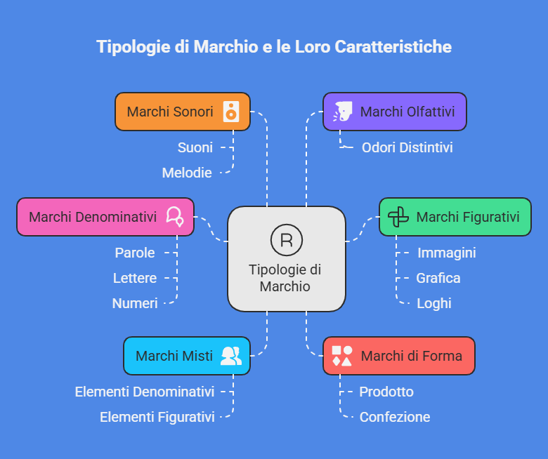Diagramma che rappresenta le tipologie di marchio e le loro caratteristiche